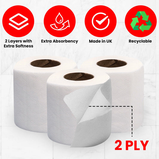 144X Luxury Toilet Rolls Bulk Paper Soft Roll White Quilted Embossed 2Ply Tissue