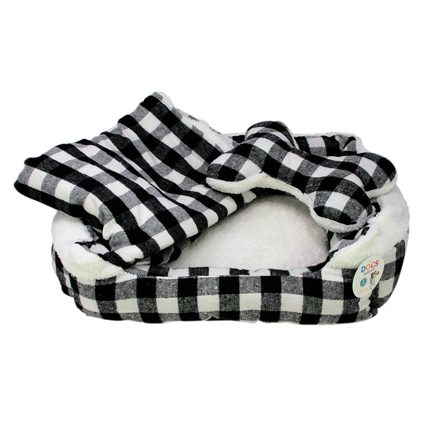Pet Dog Bed Puppy Soft Warm Cushion Nest Basket Bed Blanket Toy Checked Medium