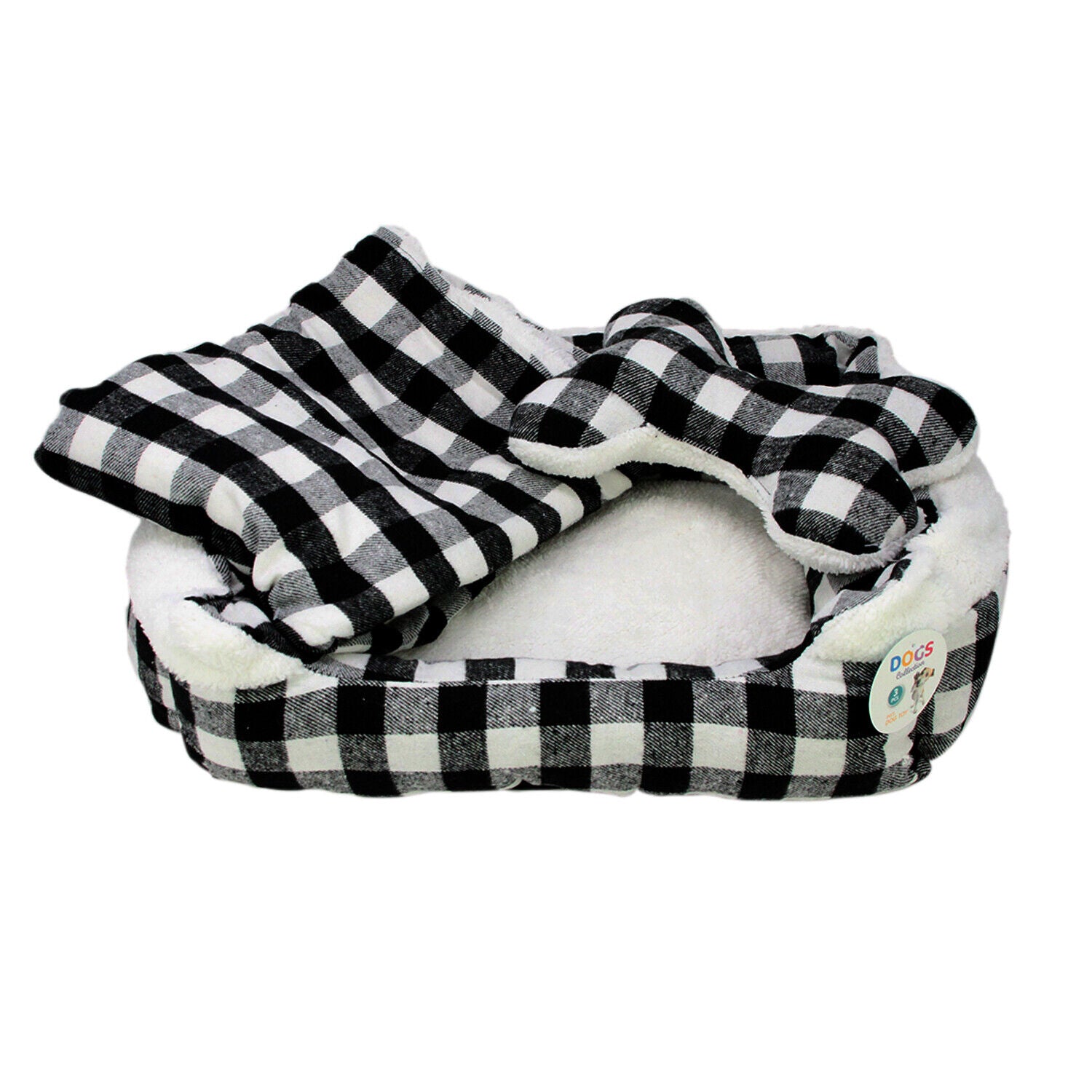 Pet Dog Bed Puppy Soft Warm Cushion Nest Basket Bed Blanket Toy Checked Medium