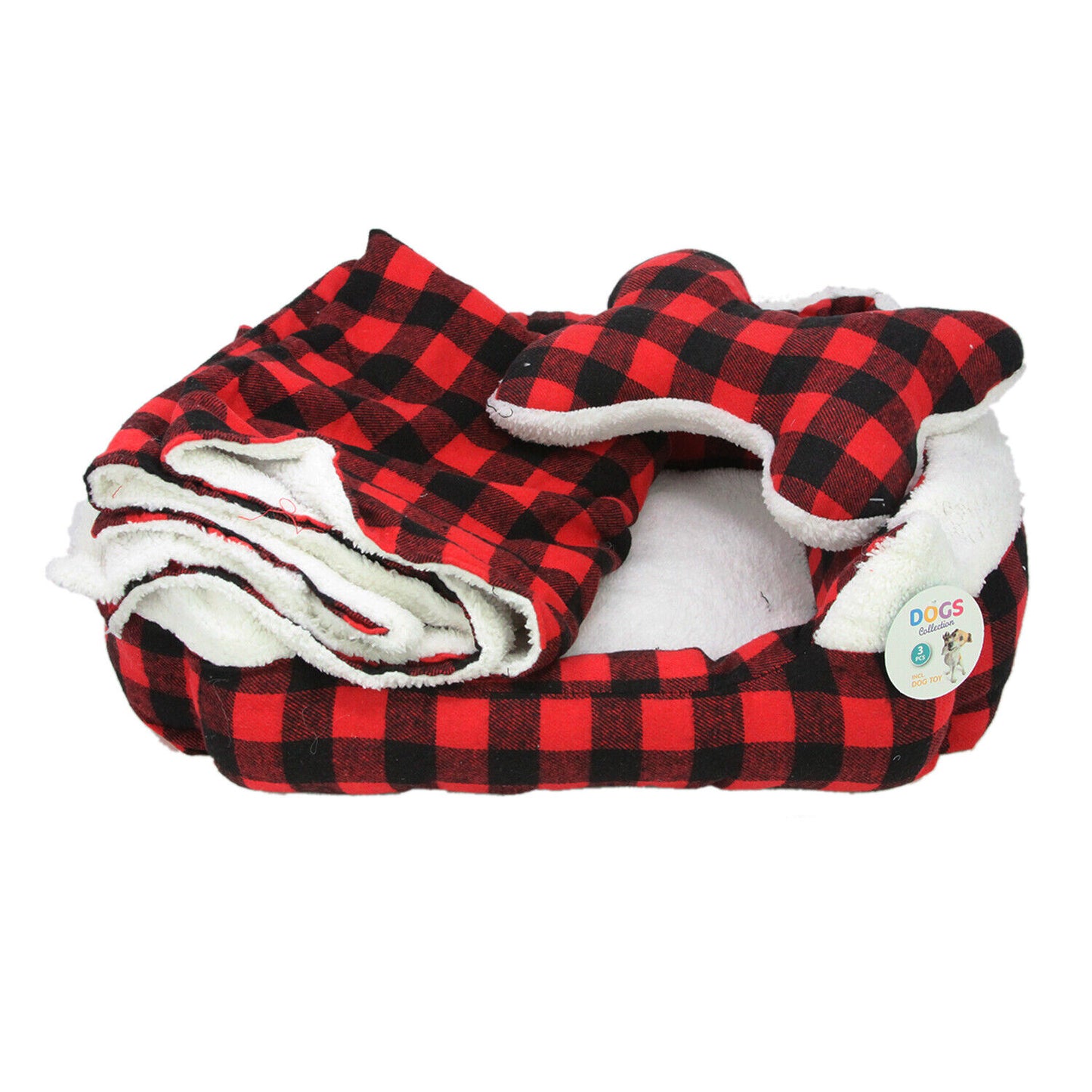 Pet Dog Bed Puppy Soft Warm Cushion Nest Basket Bed Blanket Toy Checked Medium
