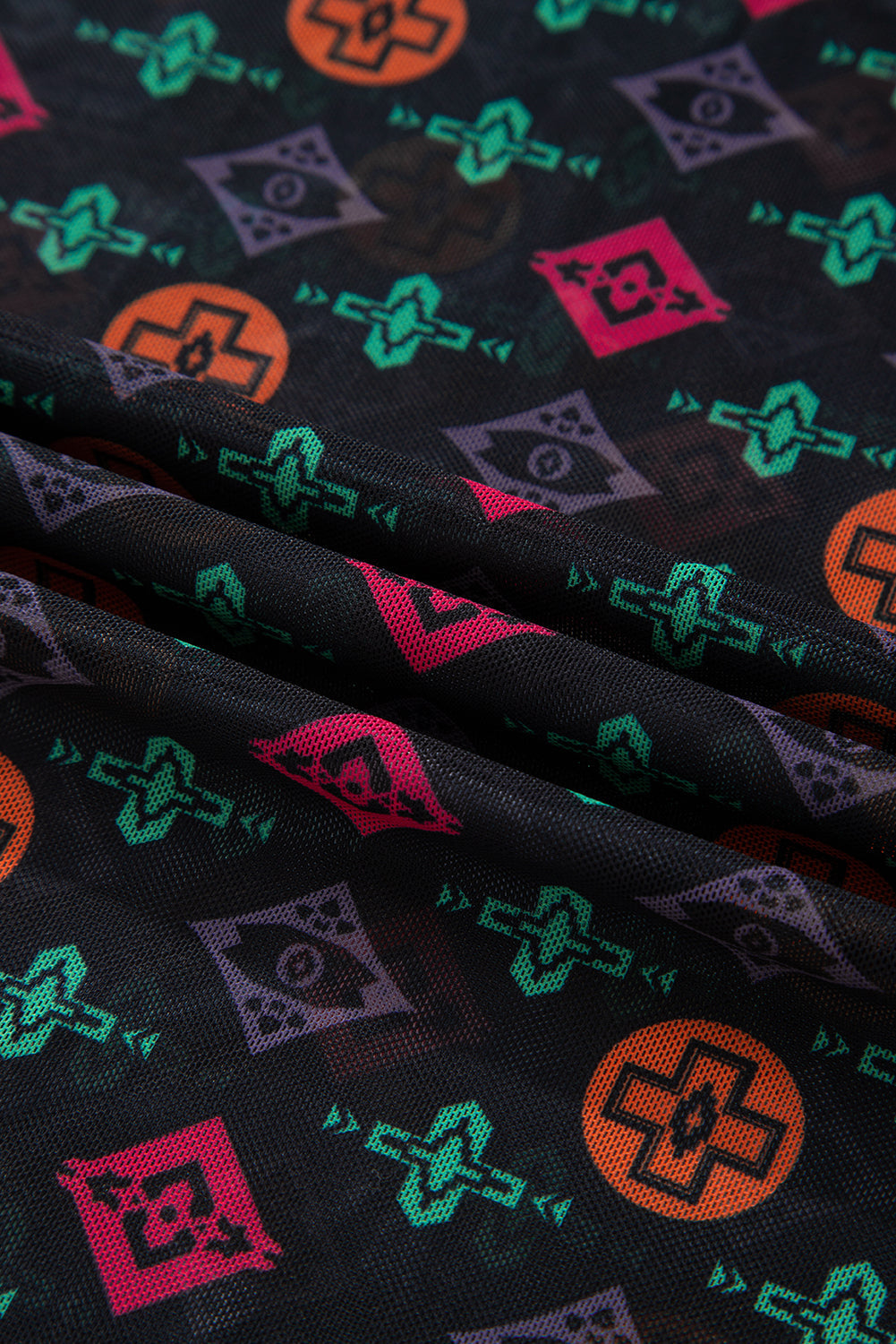 Western Aztec Mesh Long Sleeve Top