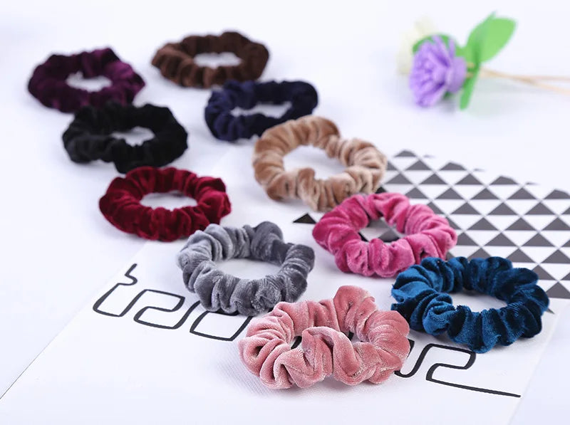 10pcs/pack Women Colorful Velvet Scrunchies Elastic Hair Bands Solid