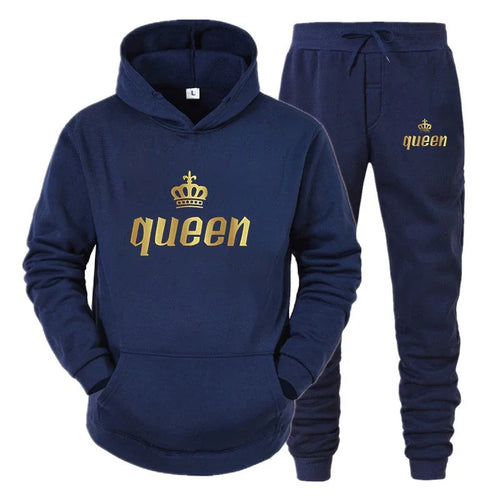 Fashion Long Sleeves KING And QUEEN Printed Hooded Suits Autumn Winter