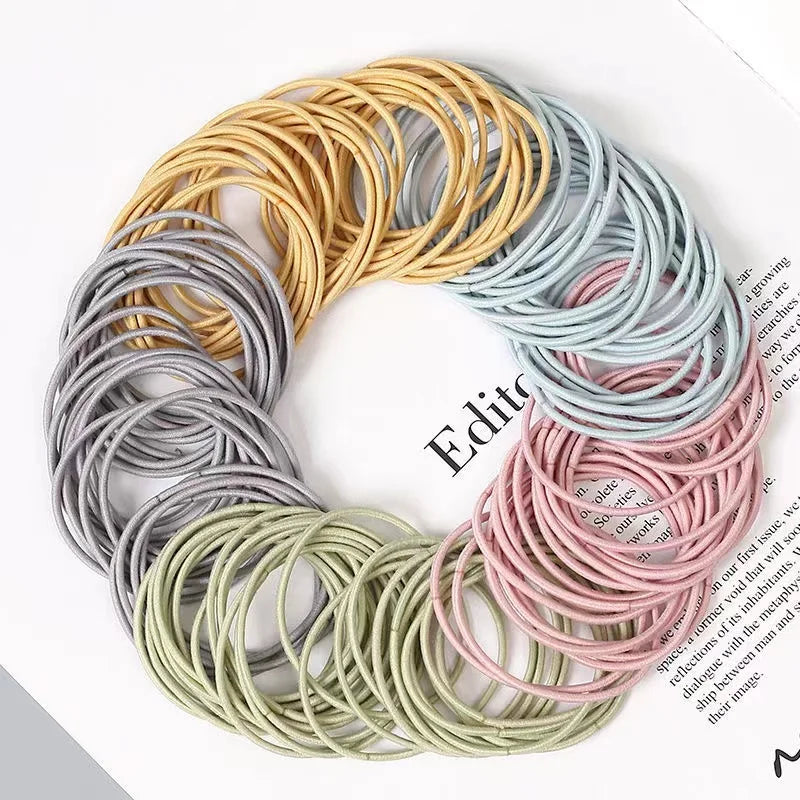 New 100PCS/Set Women 5CM Basic Nylon Elastic Hair Bands Ponytail Hair