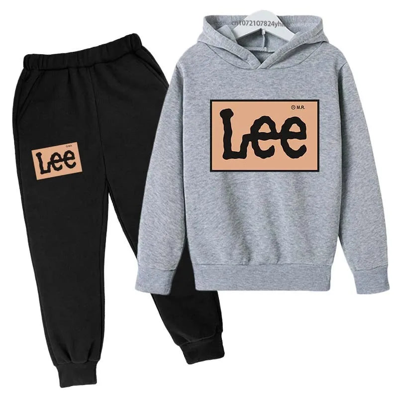 Simple letter printed hooded sweatshirt+pants sports suit for boys and