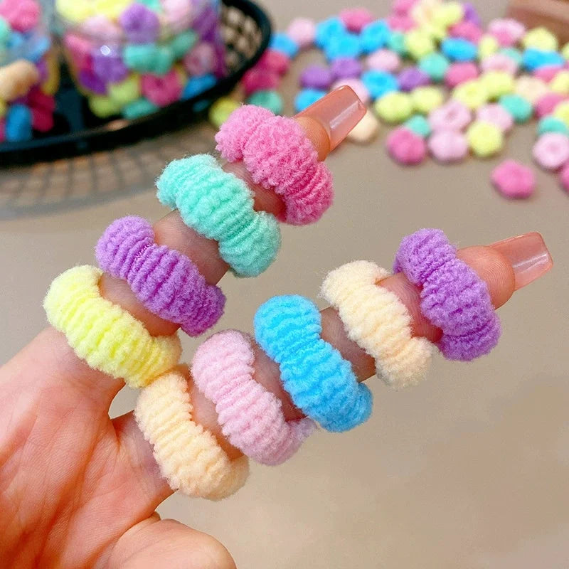 100Pcs Children Elastic Hair Bands Girls Colorful Hair Ties Ponytail