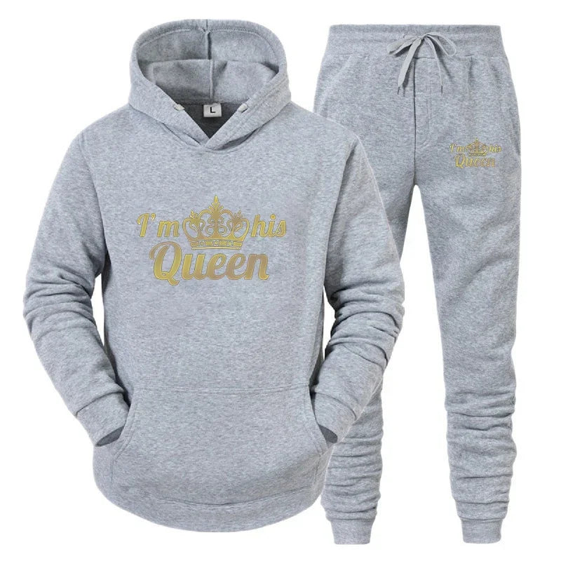 Fashion Long Sleeves KING And QUEEN Printed Hooded Suits Autumn Winter