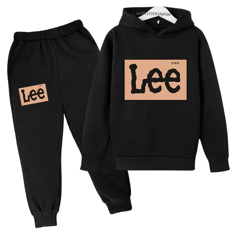 Simple letter printed hooded sweatshirt+pants sports suit for boys and