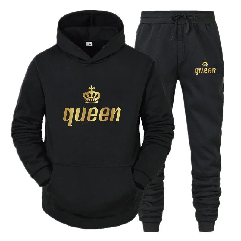 Fashion Long Sleeves KING And QUEEN Printed Hooded Suits Autumn Winter