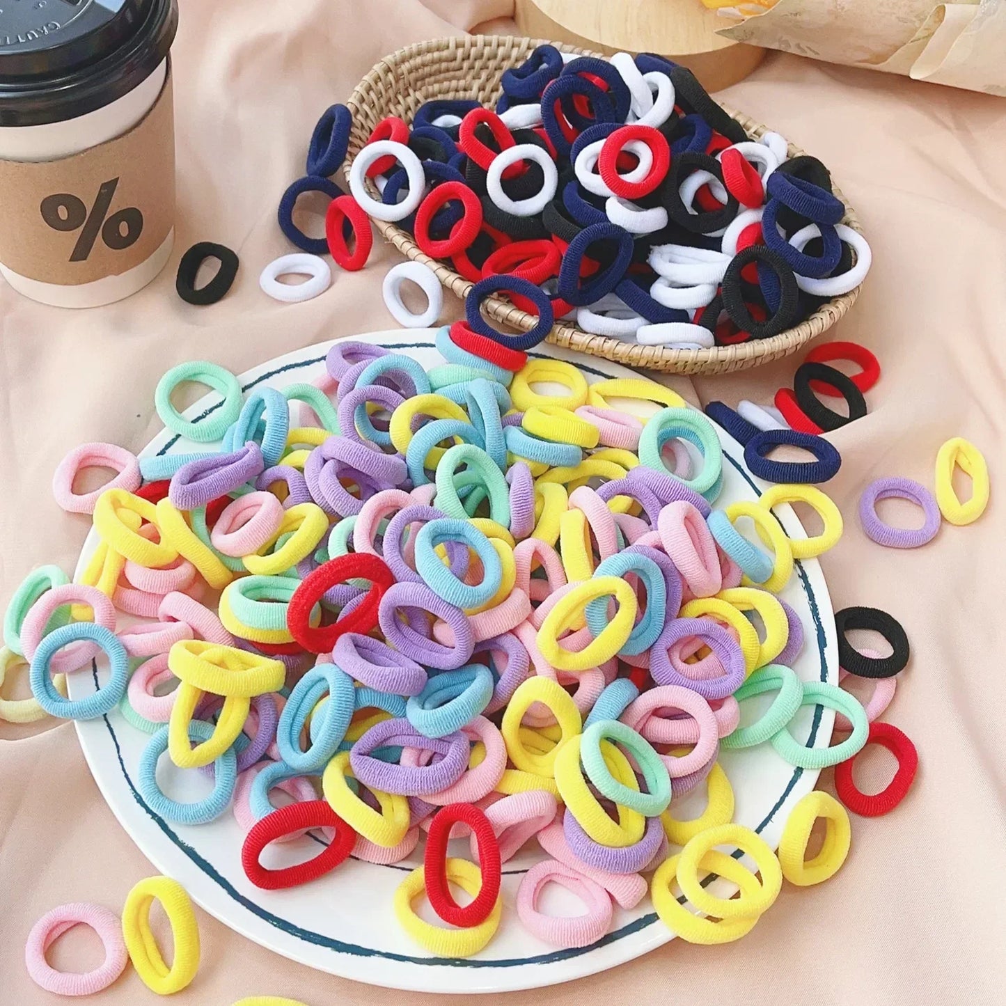 100PCS Colorful Basic Nylon Ealstic Hair Ties for Baby Girls Ponytail
