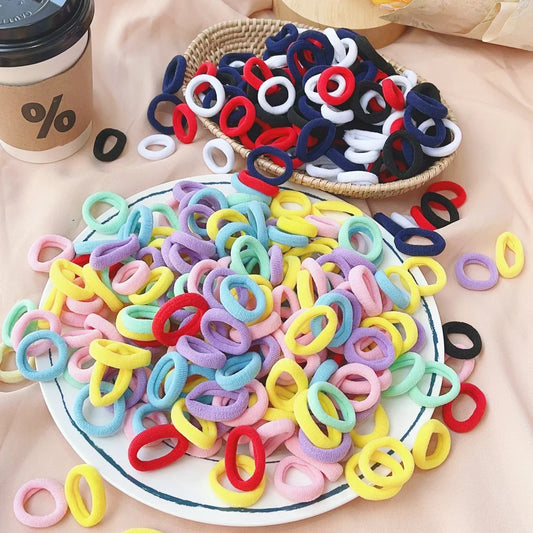 100PCS Colorful Basic Nylon Ealstic Hair Ties for Baby Girls Ponytail