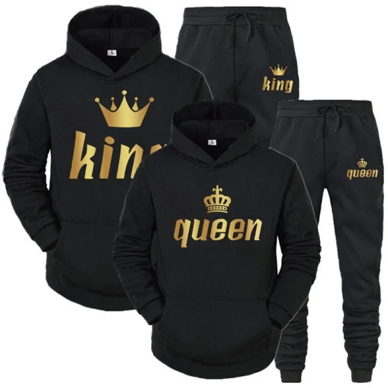 Fashion Long Sleeves KING And QUEEN Printed Hooded Suits Autumn Winter