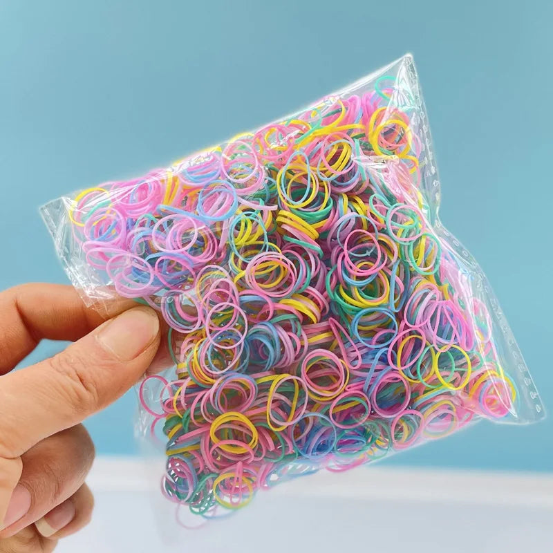 1000Pcs Colorful Disposable Hair Bands Girls Elastic Rubber Band Kids