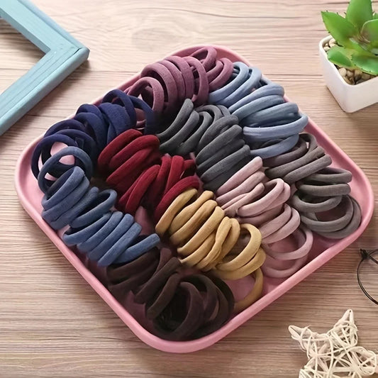 New 50PCS/Set Women Girls Candy Colors Nylon Basic Scrunchie Hair Tie