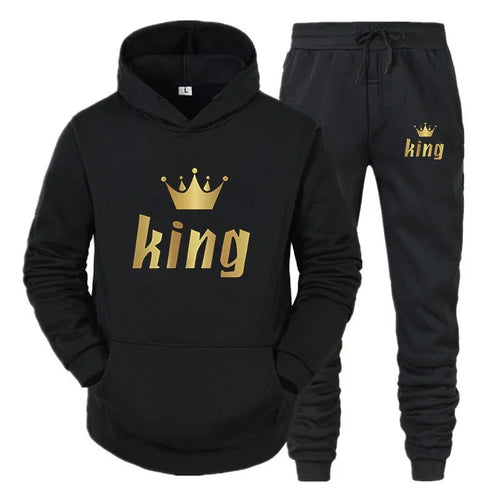 Fashion Long Sleeves KING And QUEEN Printed Hooded Suits Autumn Winter