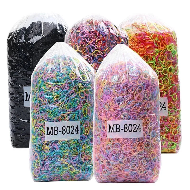 1000Pcs Colorful Disposable Hair Bands Girls Elastic Rubber Band Kids