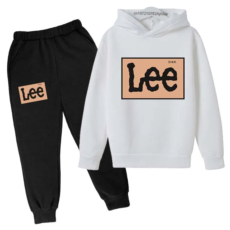 Simple letter printed hooded sweatshirt+pants sports suit for boys and