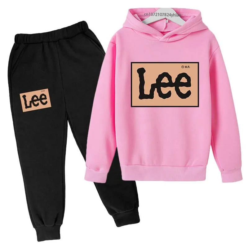 Simple letter printed hooded sweatshirt+pants sports suit for boys and