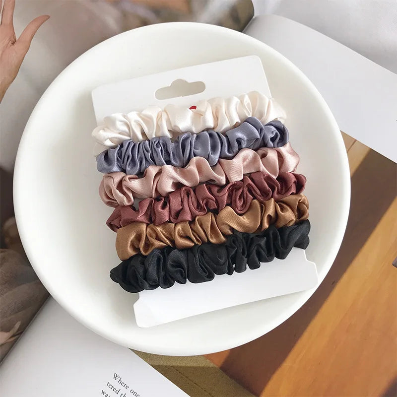6Pcs Elegant Hair Scrunchies Women Minimalist Simulation Silk Hair