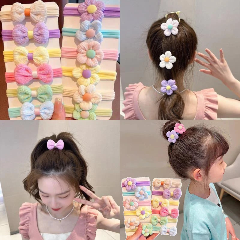 12PCS New Cut Hair Ties Princess Sweet Flower Bow Girls Women Elastic