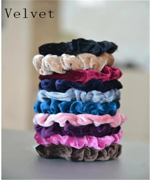 10pcs/pack Women Colorful Velvet Scrunchies Elastic Hair Bands Solid