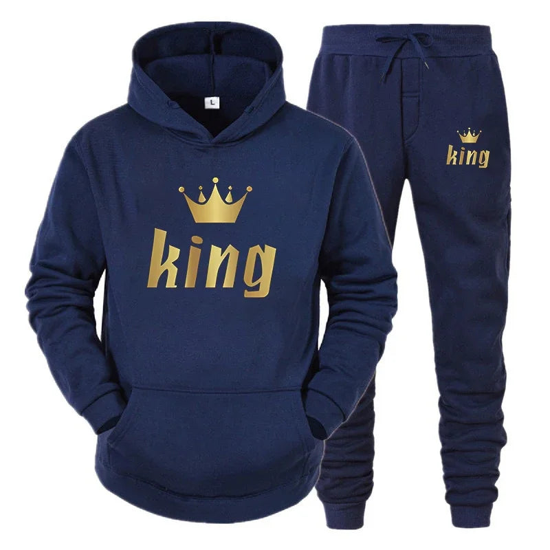 Fashion Long Sleeves KING And QUEEN Printed Hooded Suits Autumn Winter