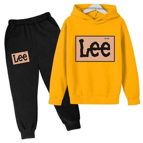 Simple letter printed hooded sweatshirt+pants sports suit for boys and
