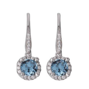 Silver blue drop earrings encrusted with CZ