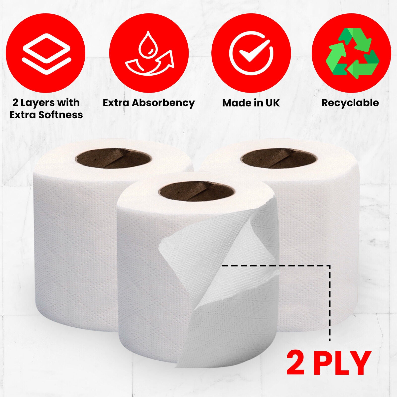 144X Luxury Toilet Rolls Bulk Paper Soft Roll White Quilted Embossed 2Ply Tissue