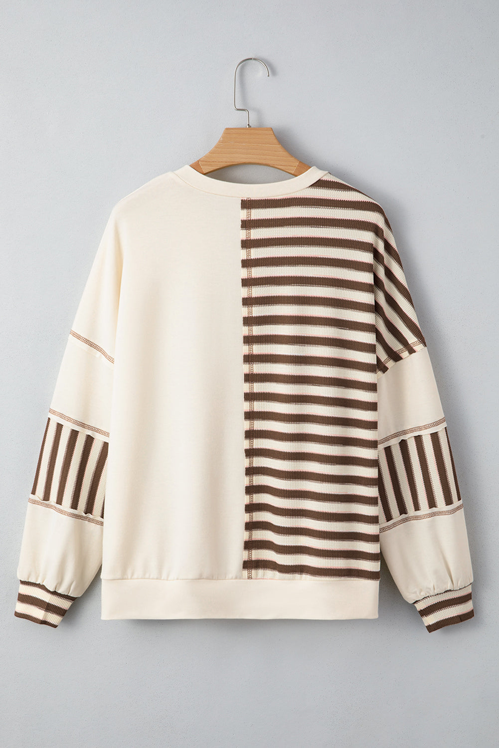 Stripe Patchwork Long Sleeve Henley Top