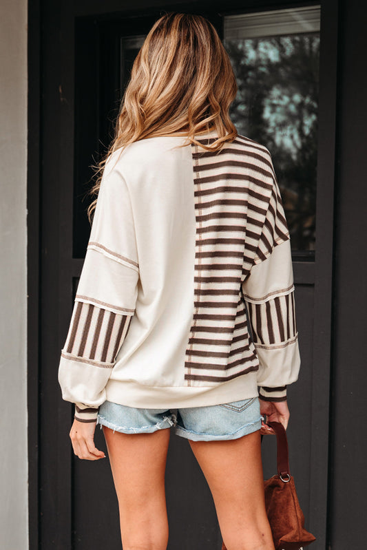 Stripe Patchwork Long Sleeve Henley Top
