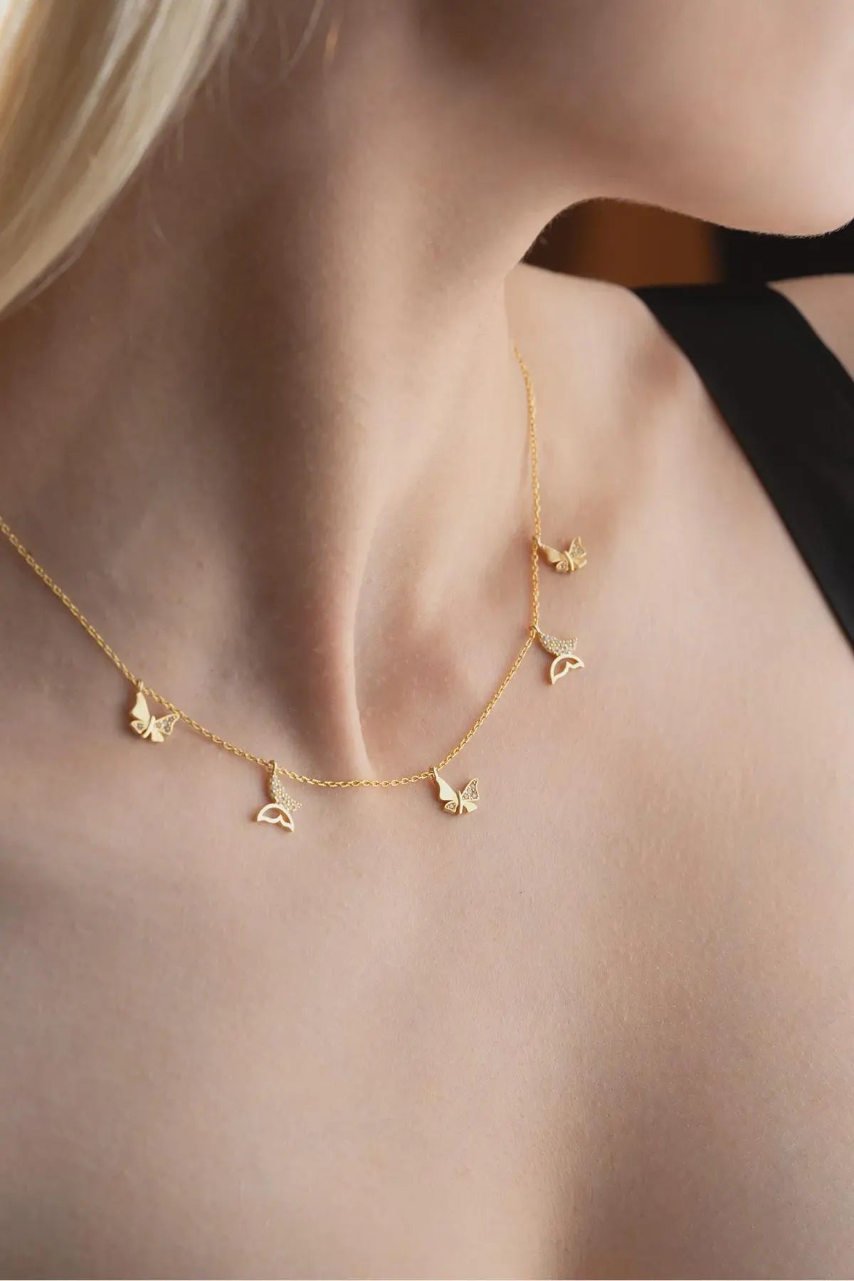 Gold Plated Sterling Silver Butterfly Necklace Dainty Elegant Jewelry