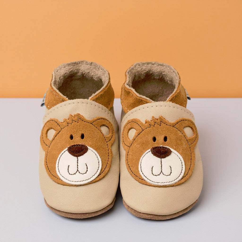 Leather Baby Shoes - Teddy Cream - Inch Blue