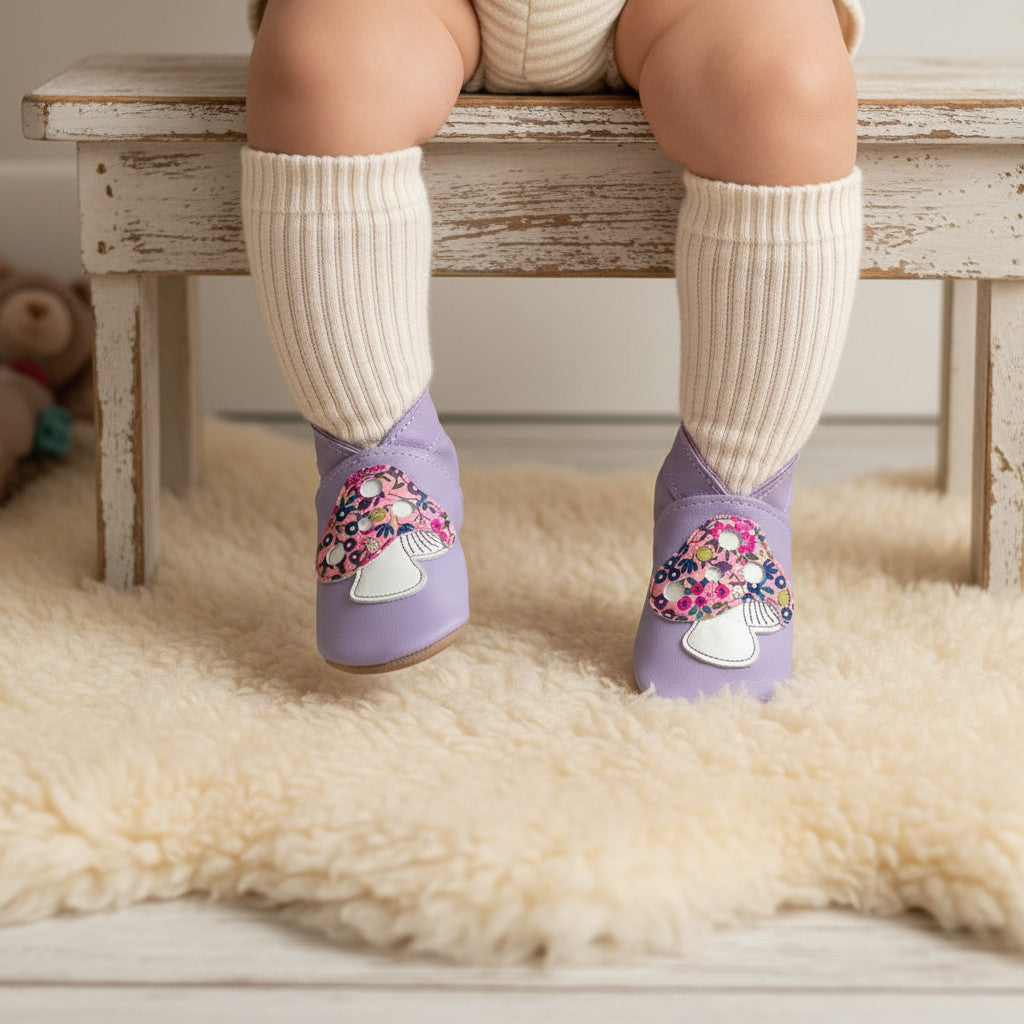 Leather Baby Shoes - Toadstool Lilac - Inch Blue