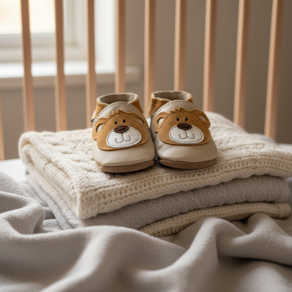 Leather Baby Shoes - Teddy Cream - Inch Blue