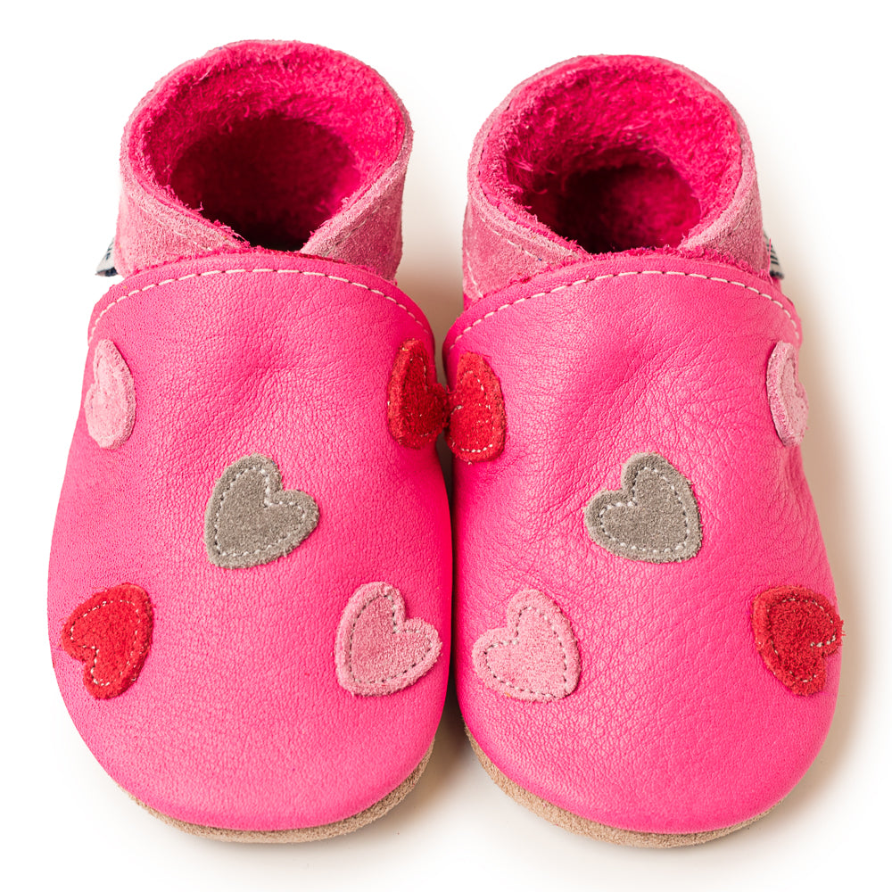 Leather Baby Shoes - Cariad Hot Pink - Inch Blue