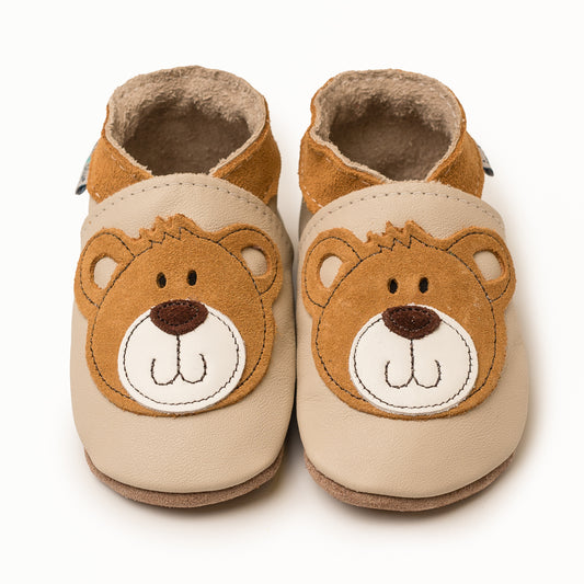 Leather Baby Shoes - Teddy Cream - Inch Blue