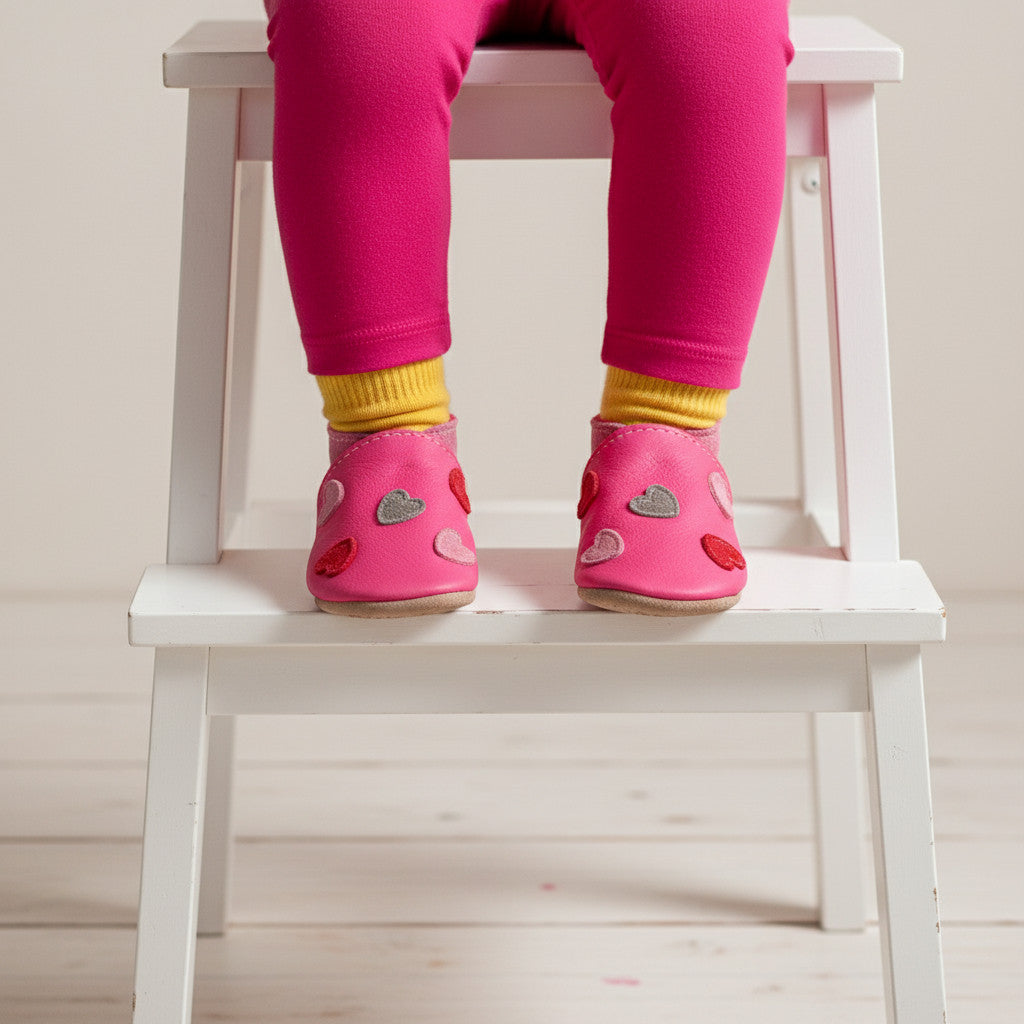 Leather Baby Shoes - Cariad Hot Pink - Inch Blue