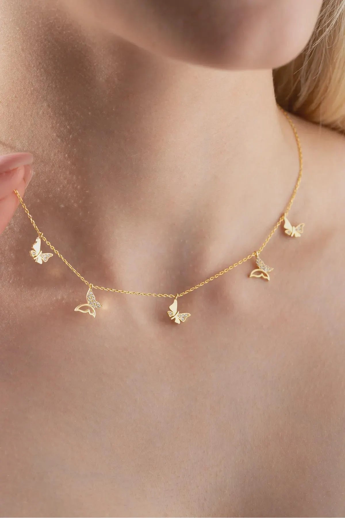 Gold Plated Sterling Silver Butterfly Necklace Dainty Elegant Jewelry