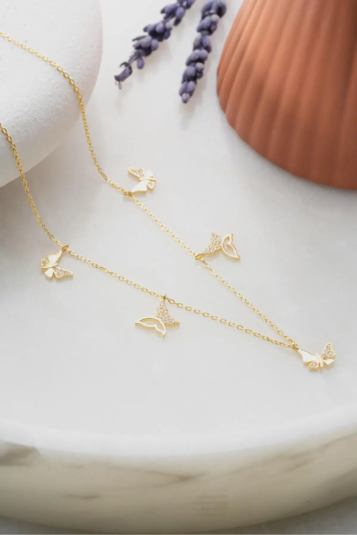 Gold Plated Sterling Silver Butterfly Necklace Dainty Elegant Jewelry