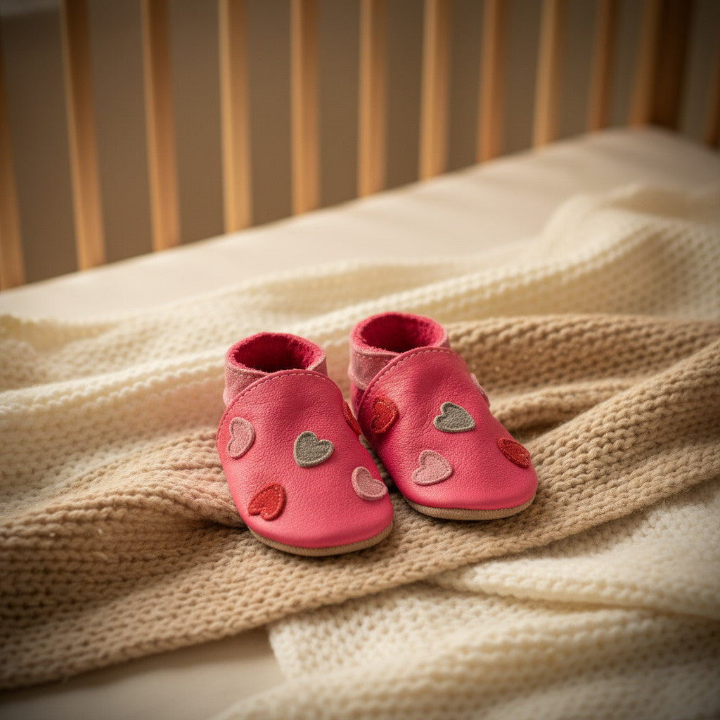 Leather Baby Shoes - Cariad Hot Pink - Inch Blue