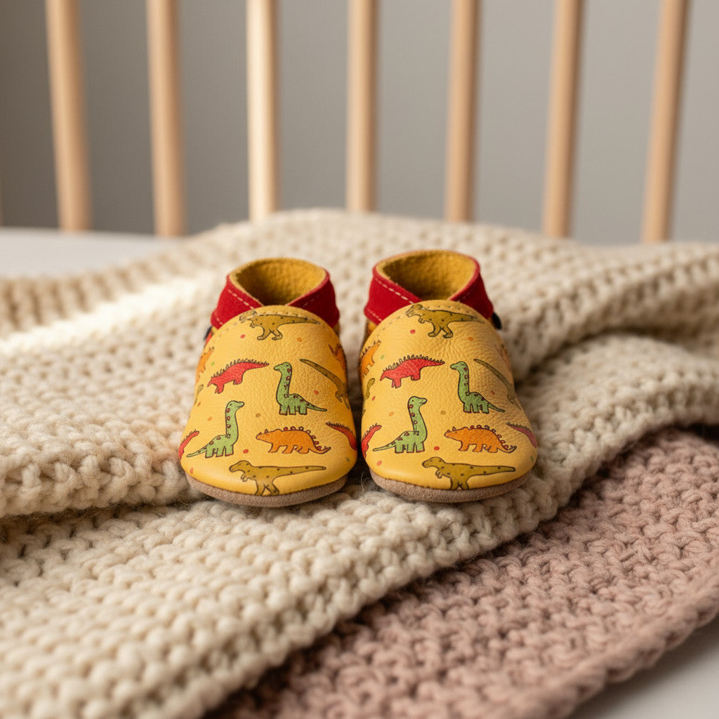 Leather Baby Shoes - Jurassic Yellow - Inch Blue