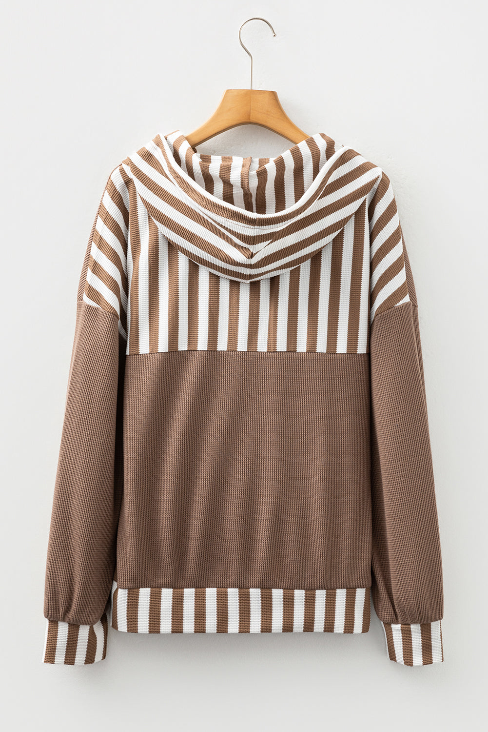Stripe Patchwork Waffle Knit Buttoned Hoodie