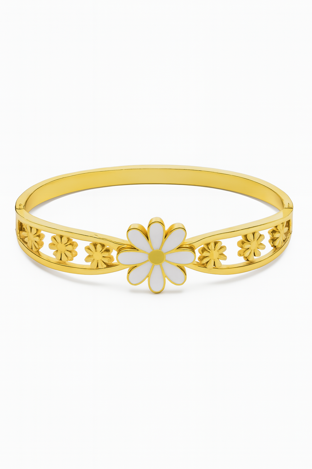 Gold Floral Bracelet – White Enamel Flower Design for Women