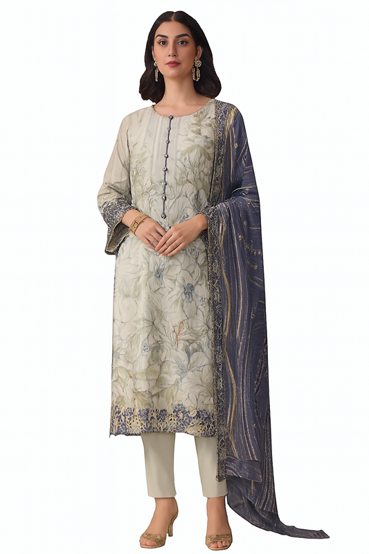 Women Embroidery Kurta Set-White (Size-M) | D424