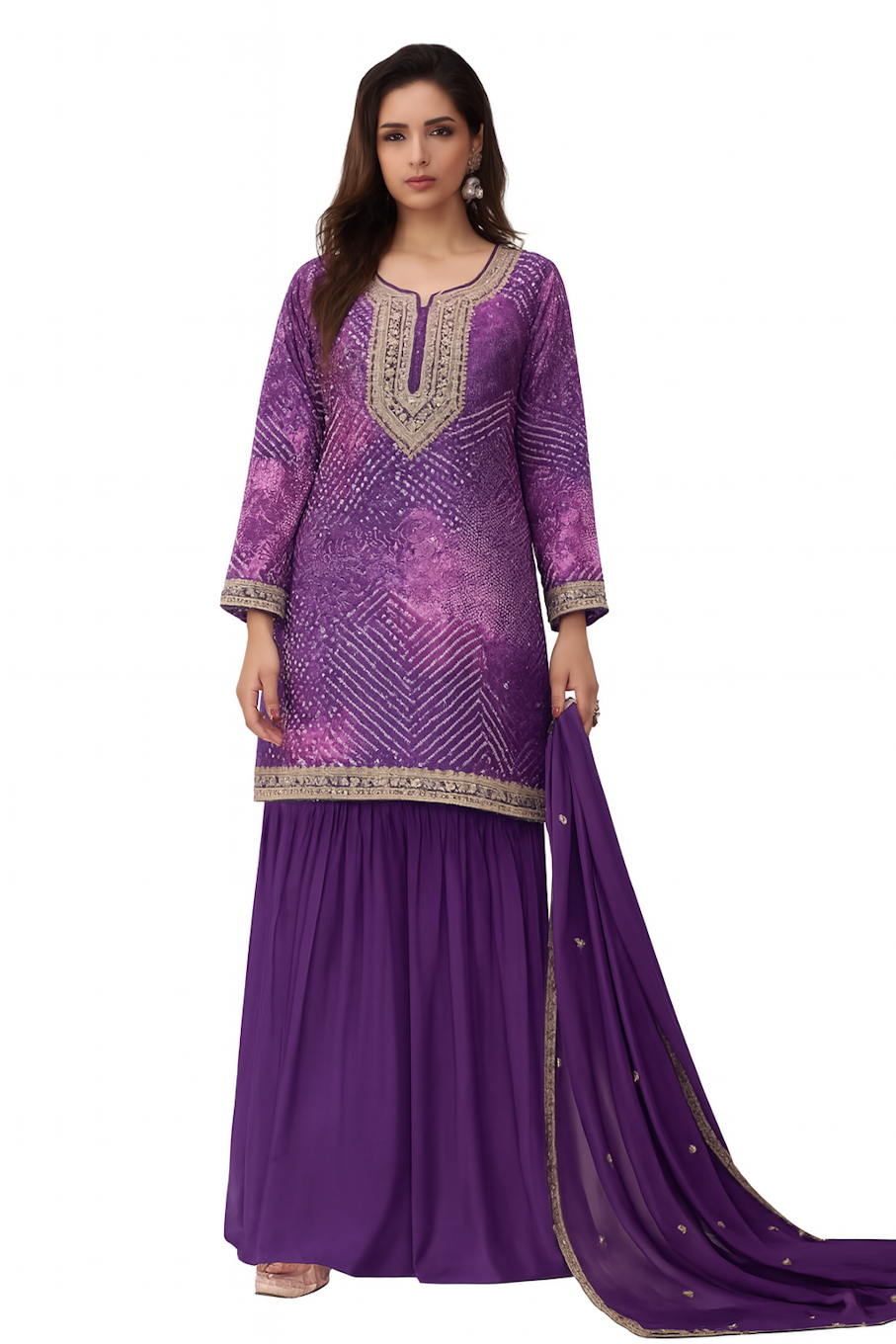 Women Embroidery Kurta Set-Purple (Size-M) | D429