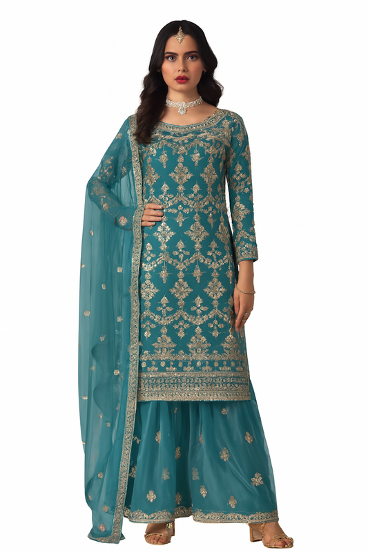 Women Embroidery Kurta Set-Blue (Size-XXS) | D433