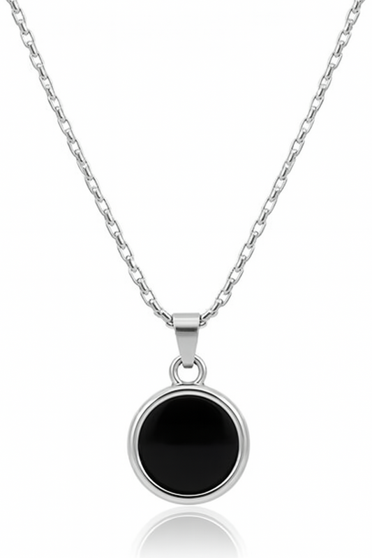Black Stone Stainless Steel Pendant with Chain-D07