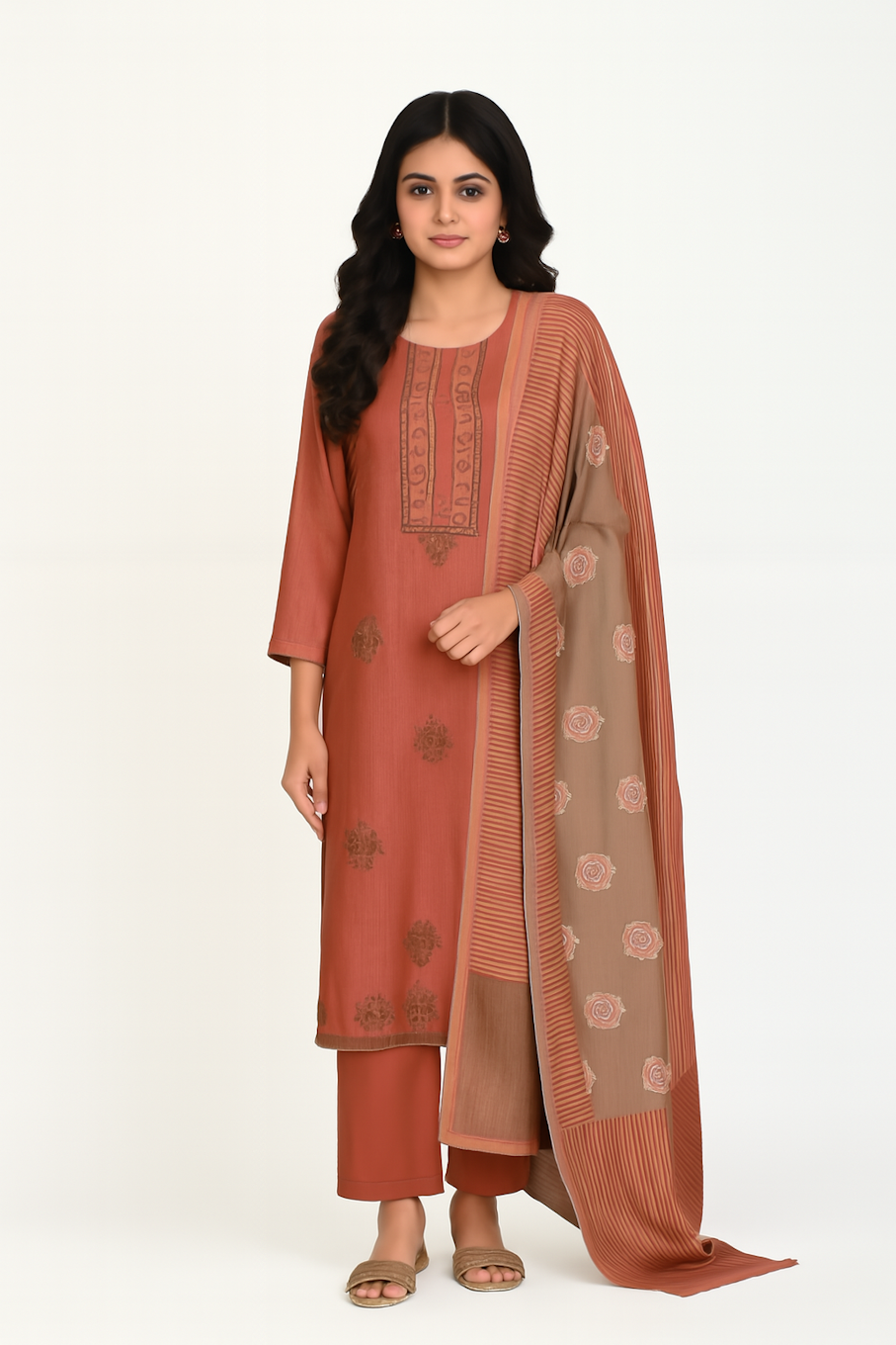 Women Embroidery Kurta Set-Orange (Size-4XL) | D438