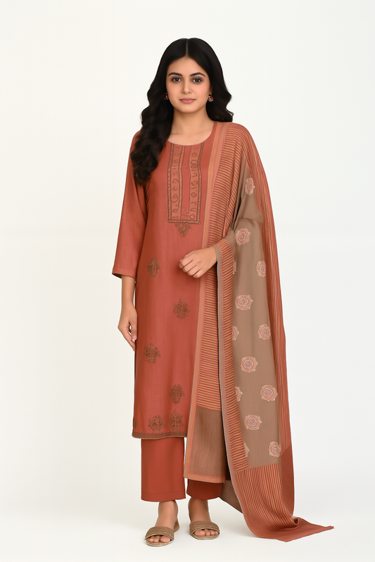 Women Embroidery Kurta Set-Orange (Size-4XL) | D438